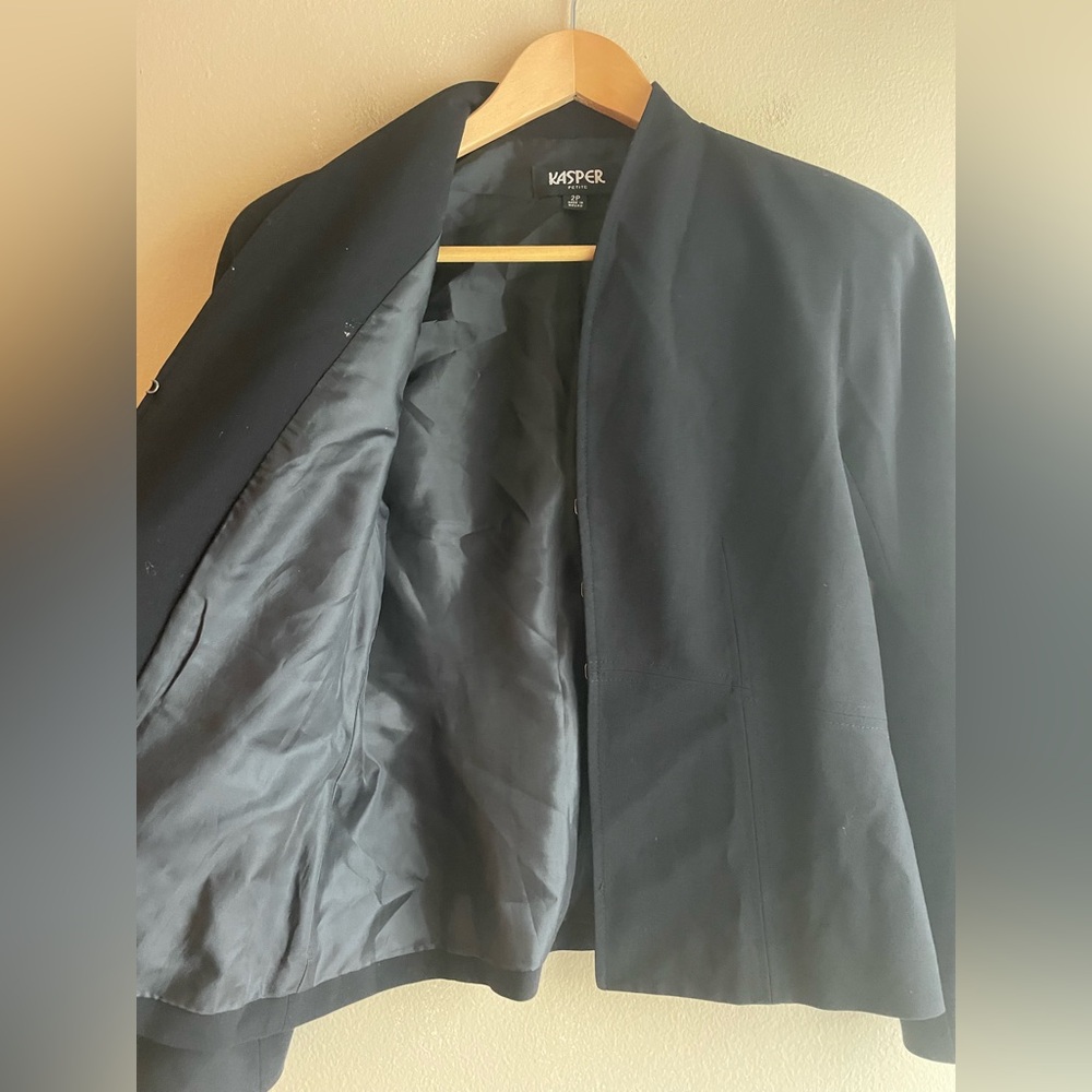 Kasper Women Black Blazer Jacket Size 2Petite - Picture 4 of 10